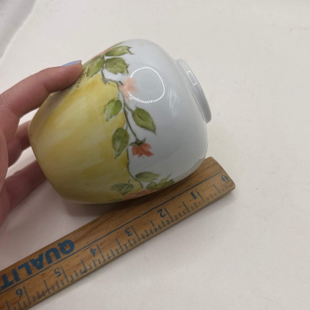 Vtg Hanso Painted Floral Porcelain Vase Flowers Yellow Bud Vase Cottage Decor - Picture 11 of 13